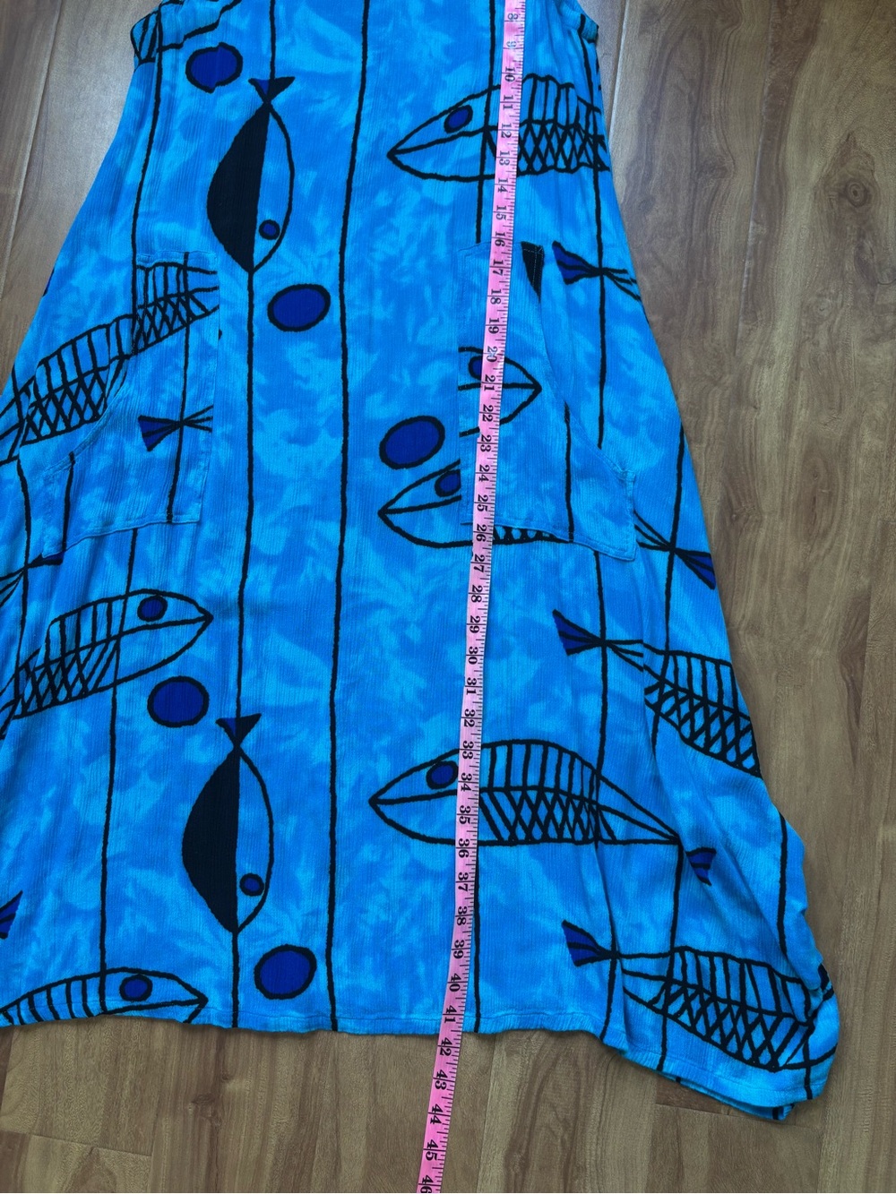 Vintage Bright Blue Sleeveless Maxi Dress with Fish Print - Picture 8 of 11